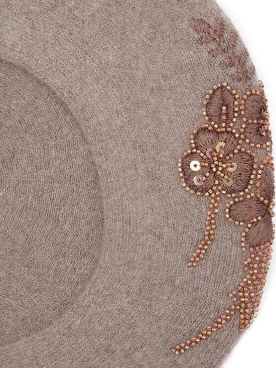 Women\'s French Beret Hat Reversible Knitted Thickened Warm Cap Flower Coffee main image 6